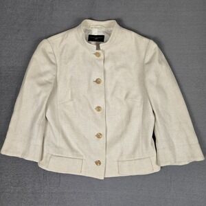 Luciano Barbera Crop Blazer Womens 40 Beige 100% Cashmere Button Italy Made
